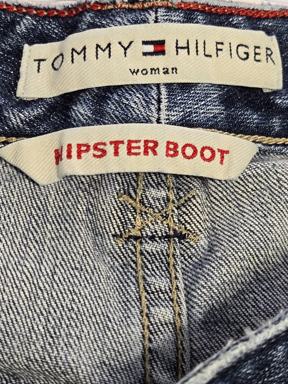 Tommy Hilfiger Hipster Boot Jeans Size 18 Distressed Hem Stretch Denim